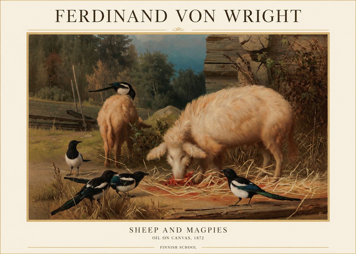 Ferdinand von Wright Sheep and Magpies No1 - Juliste