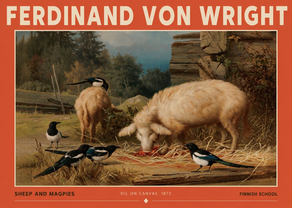 Ferdinand von Wright Sheep and Magpies No2 - Juliste