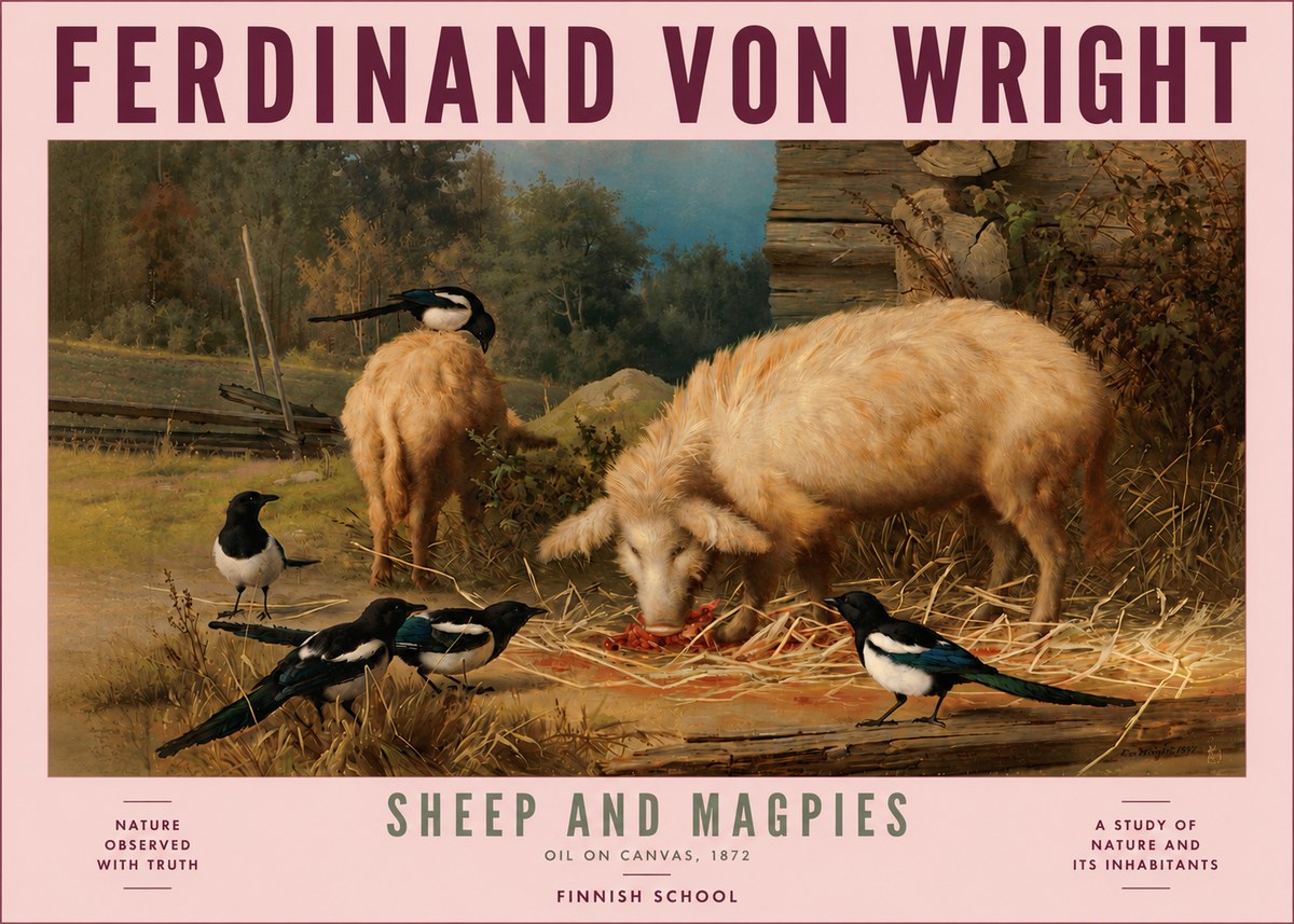 Ferdinand von Wright Sheep and Magpies No5 - Juliste