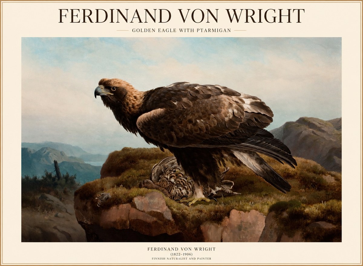 Ferdinand von Wright Golden Eagle with Ptarmigan No1 - Juliste