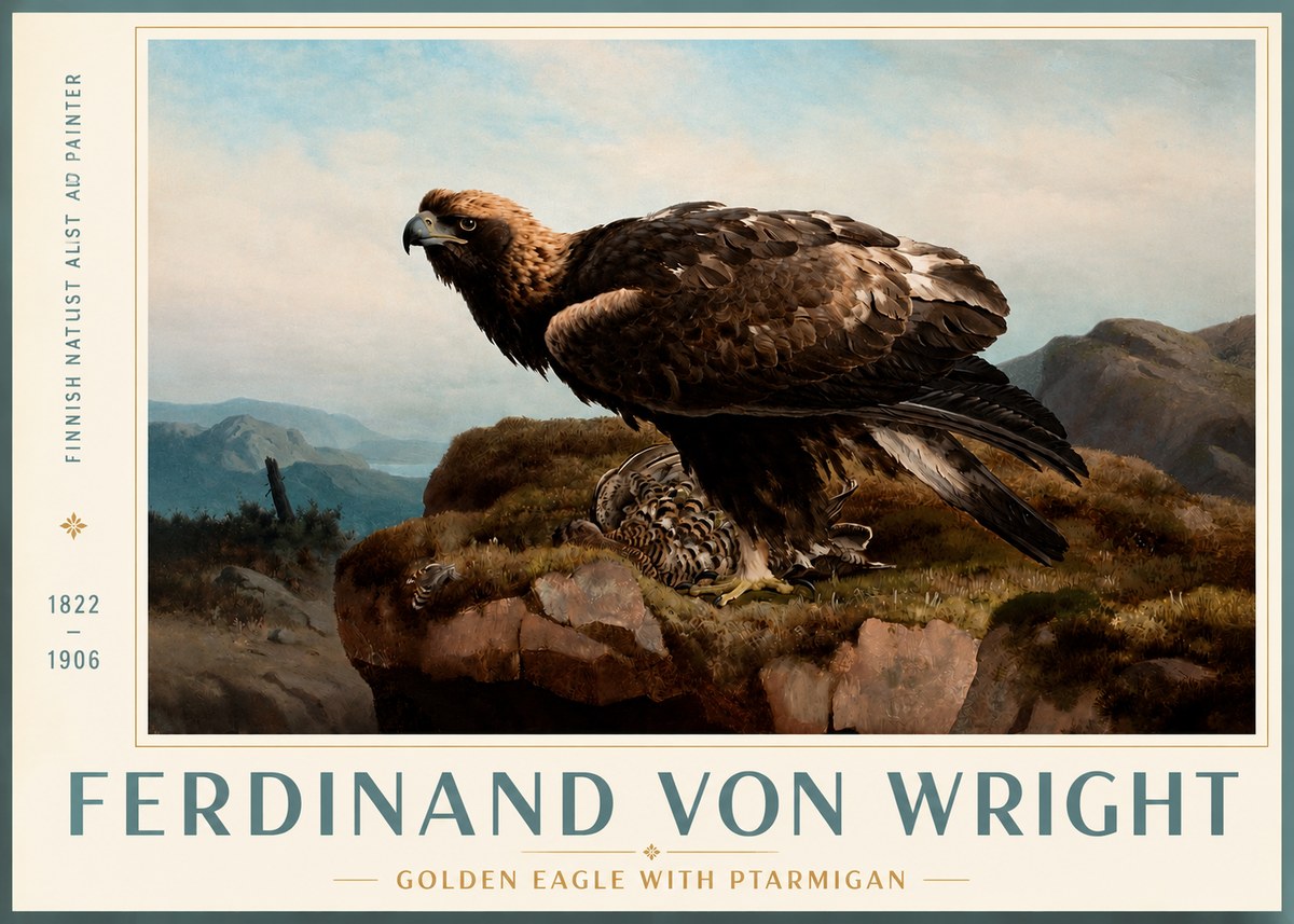 Ferdinand von Wright Golden Eagle with Ptarmigan No3 - Juliste