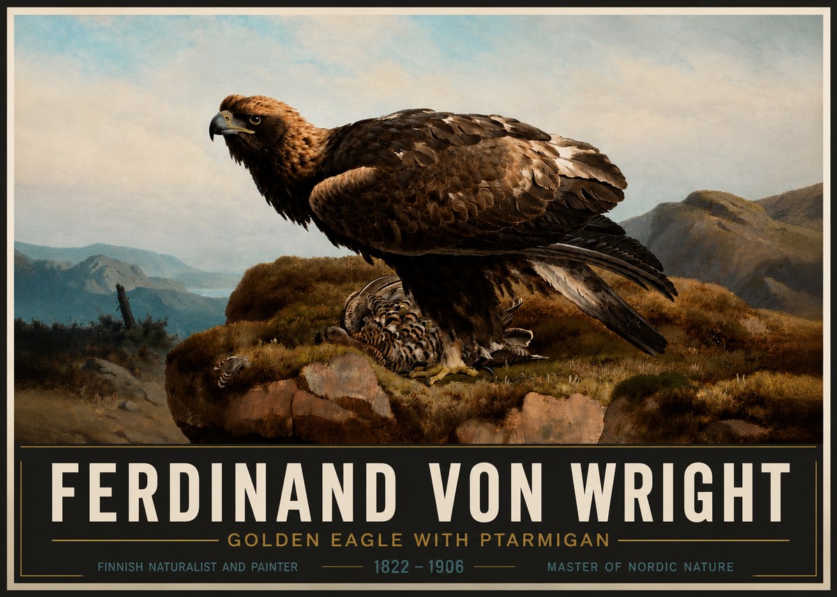 Ferdinand von Wright Golden Eagle with Ptarmigan No4 - Juliste