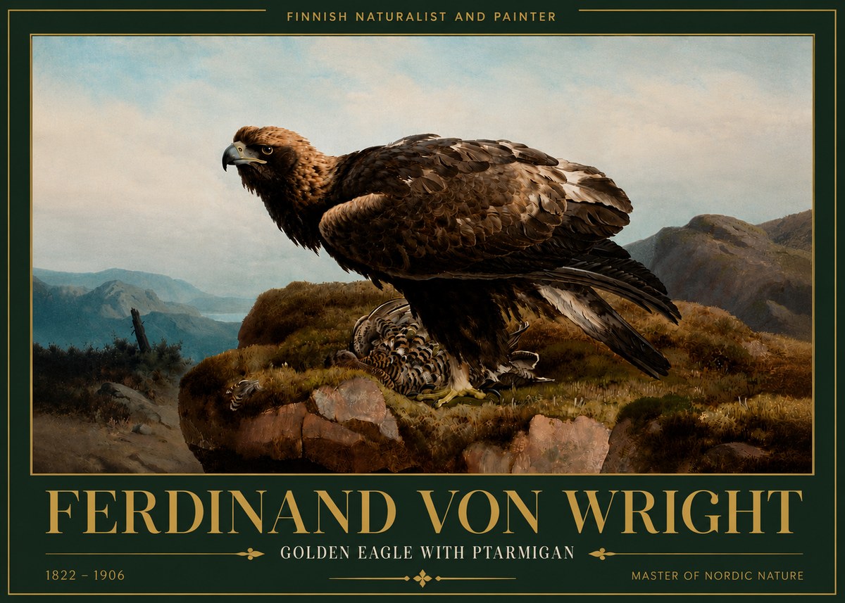 Ferdinand von Wright Golden Eagle with Ptarmigan No6 - Juliste