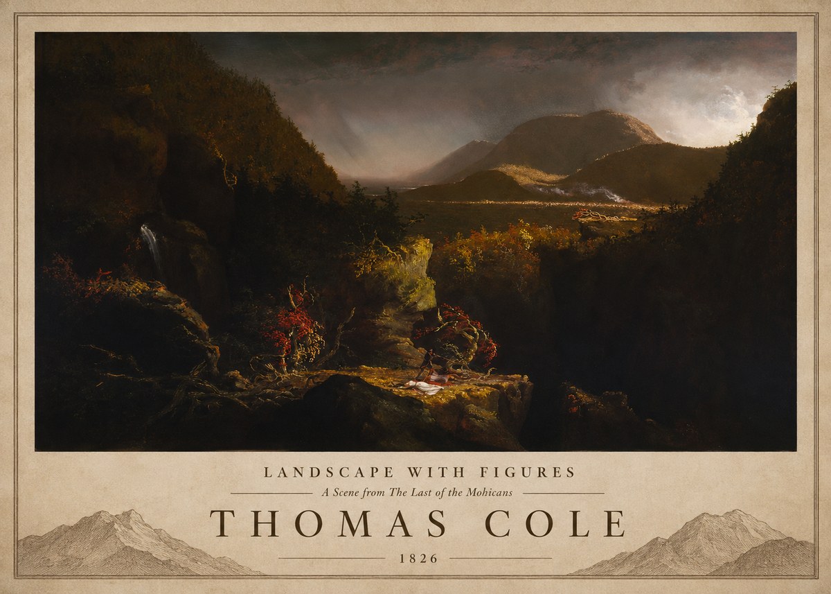 Thomas Cole Landscape with Figures: a Scene from the Last of the Mohicans No3 - Juliste