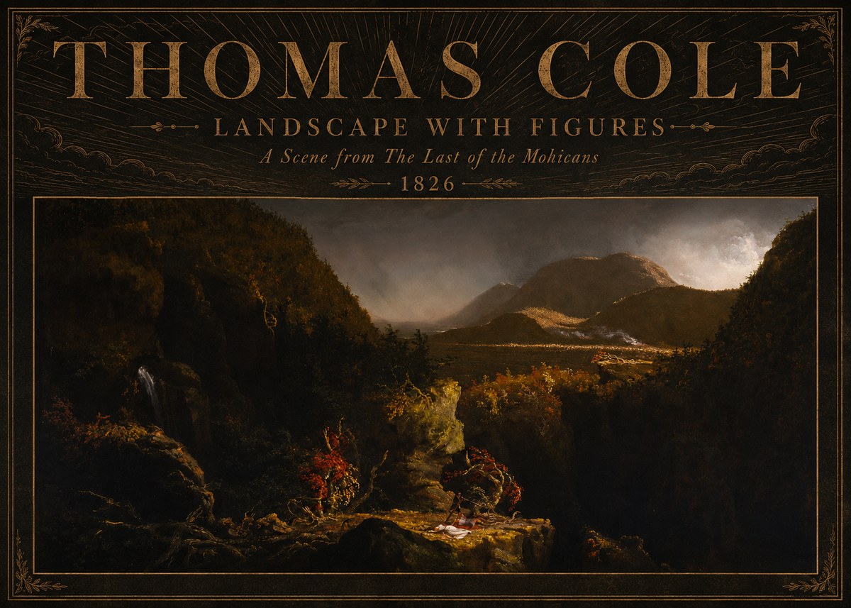 Thomas Cole Landscape with Figures: a Scene from the Last of the Mohicans No5 - Juliste