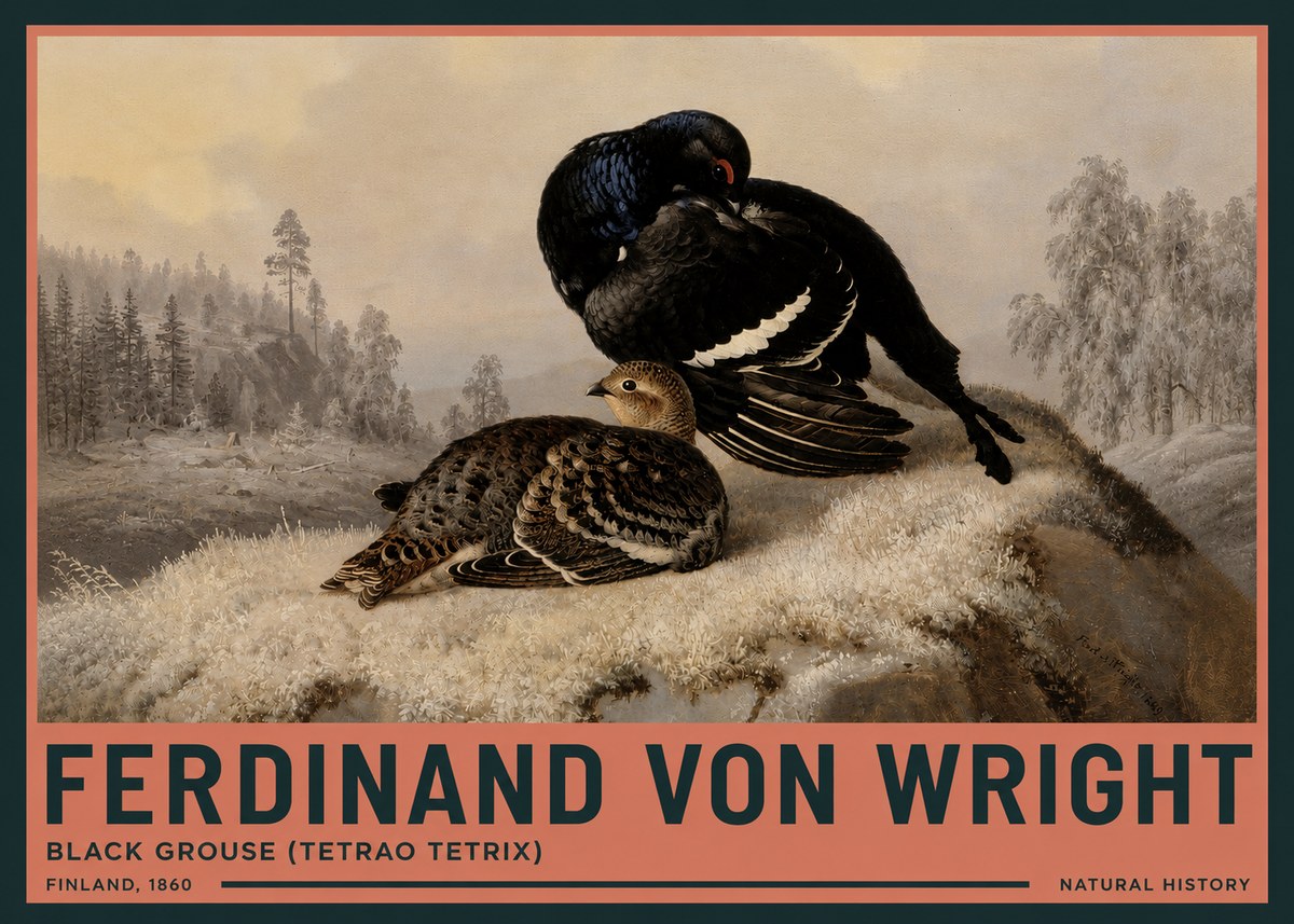 Ferdinand von Wright Black Grouse (Tetrao Tetrix) No3 - Juliste