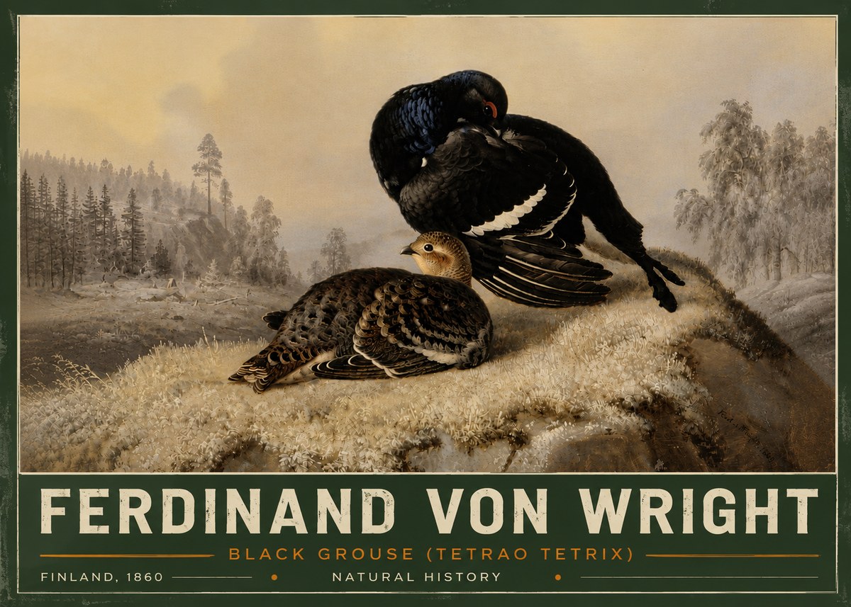 Ferdinand von Wright Black Grouse (Tetrao Tetrix) No5 - Juliste