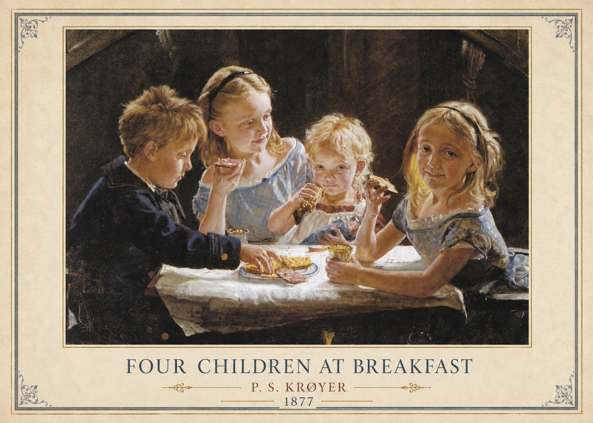P.S. Krøyer Four Children at Breakfast No3 - Juliste