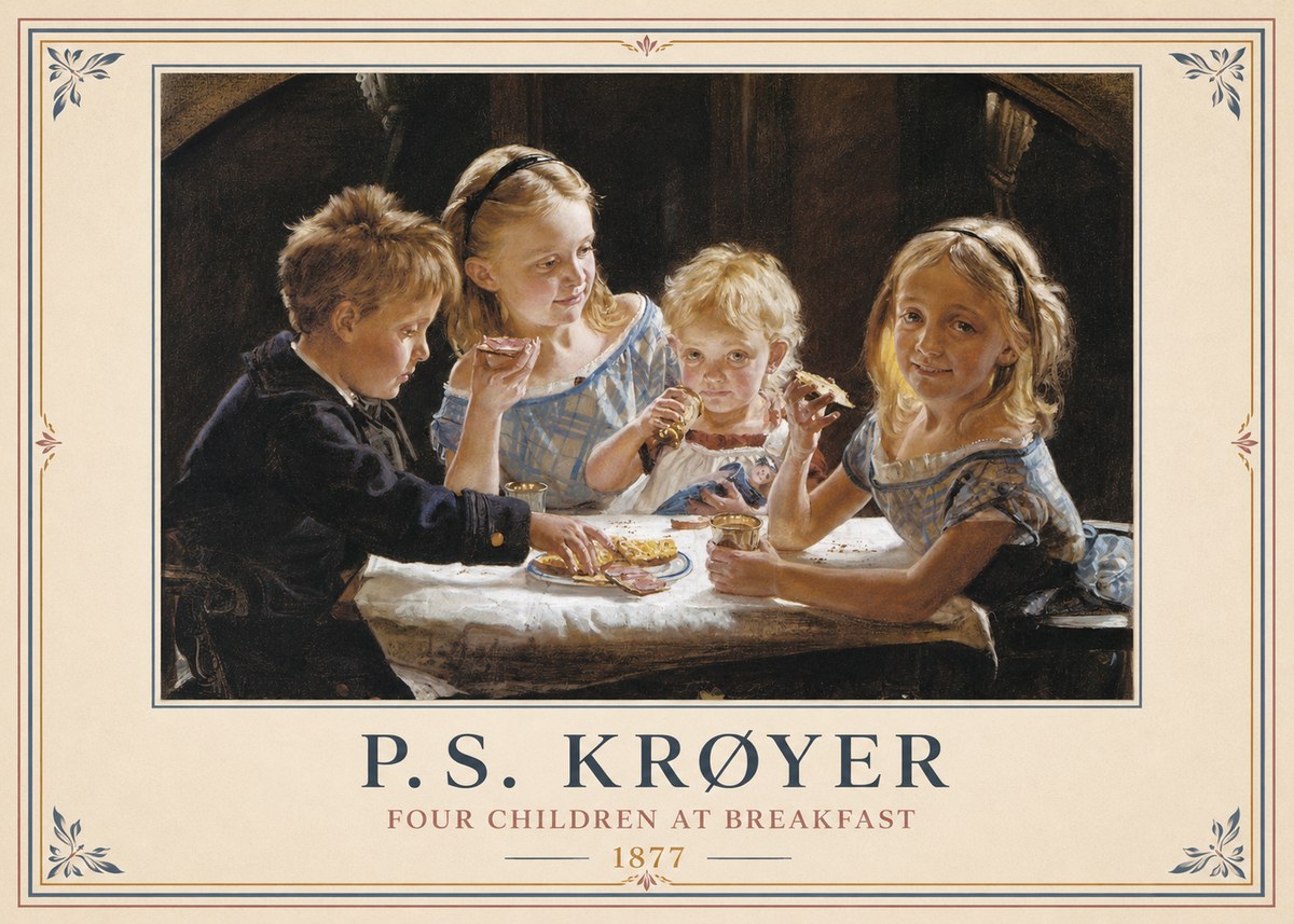 P.S. Krøyer Four Children at Breakfast No6 - Juliste