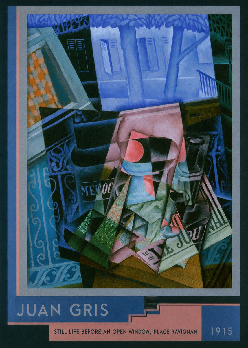 Juan Gris Still Life Before an Open Window, Place Ravignan No2 - Juliste