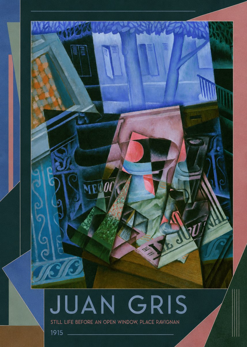 Juan Gris Still Life Before an Open Window, Place Ravignan No4 - Juliste