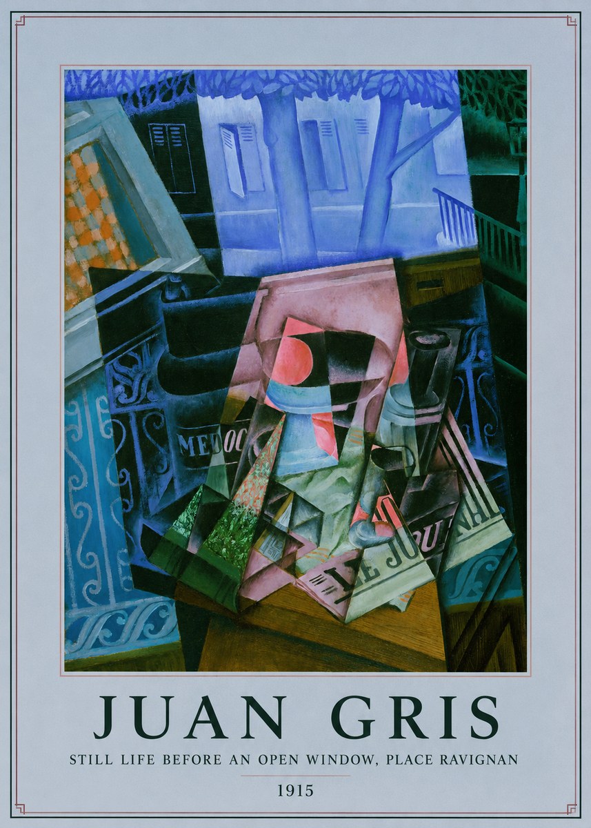 Juan Gris Still Life Before an Open Window, Place Ravignan No5 - Juliste