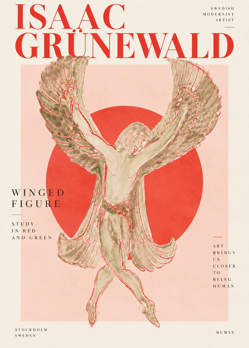 Isaac Grünewald Winged Figure Study in Red and Green No4 - Juliste