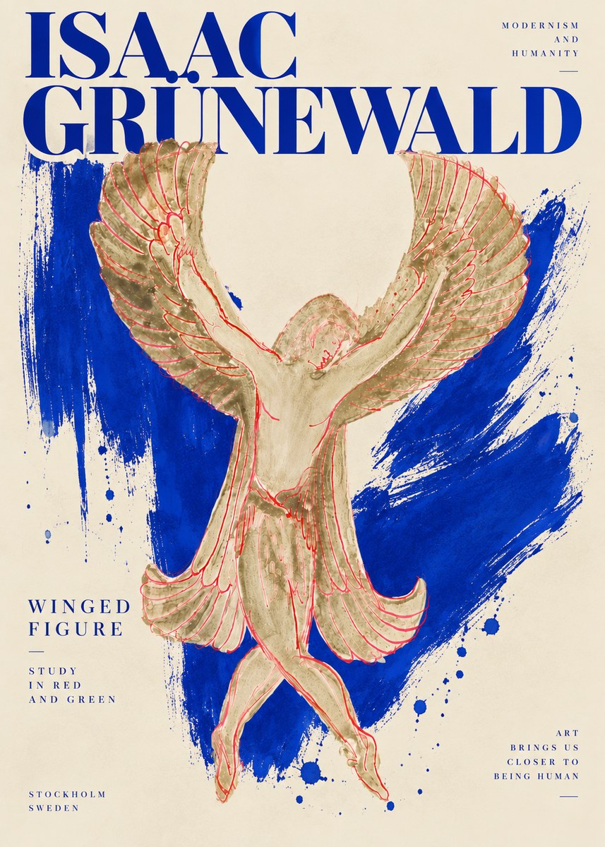 Isaac Grünewald Winged Figure Study in Red and Green No6 - Juliste
