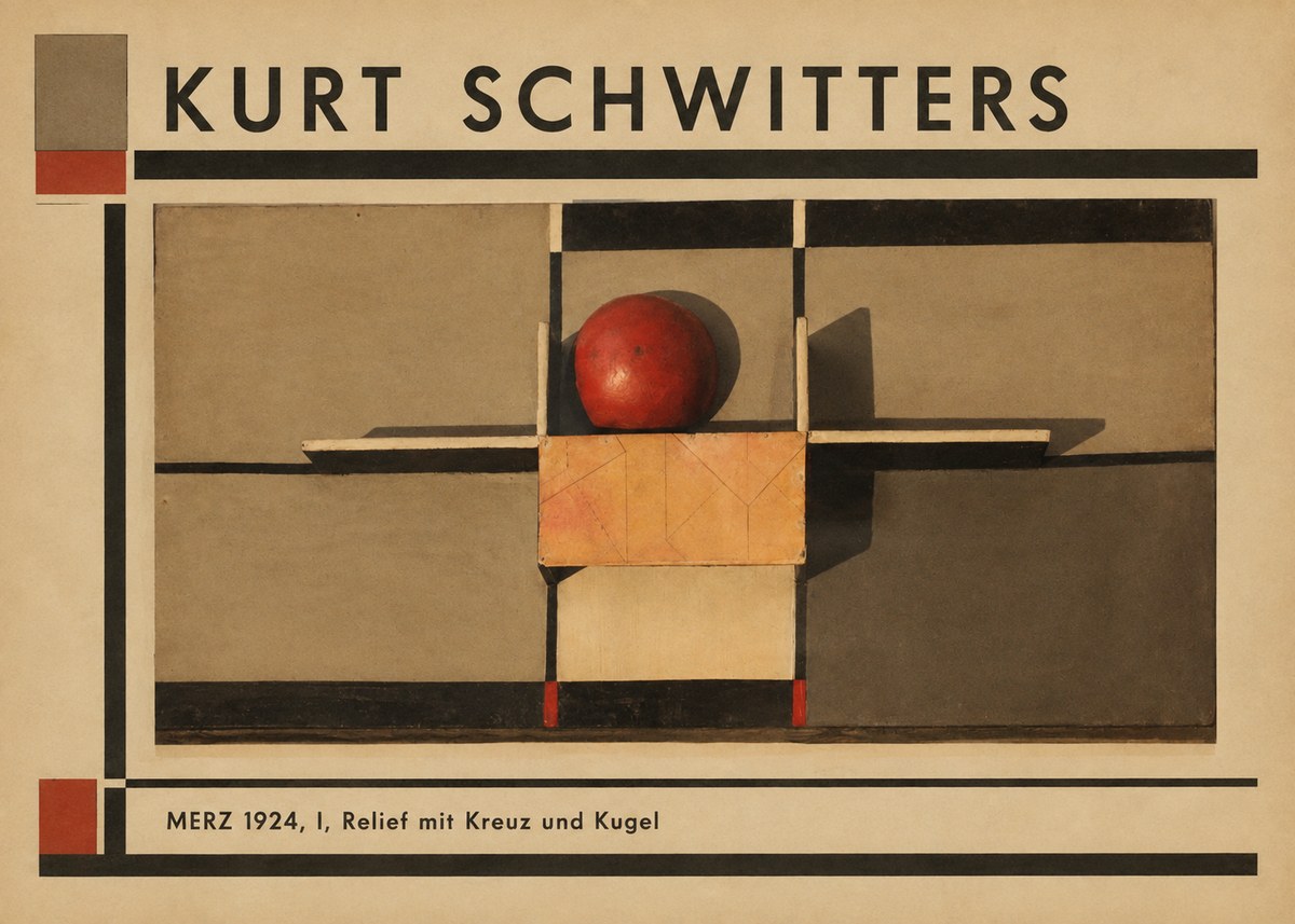 Kurt Schwitters Merz 1924, I, Relief Mit Kreuz Und Kugel No1 - Juliste
