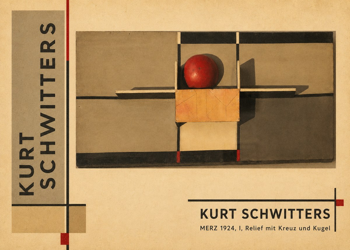 Kurt Schwitters Merz 1924, I, Relief Mit Kreuz Und Kugel No2 - Juliste