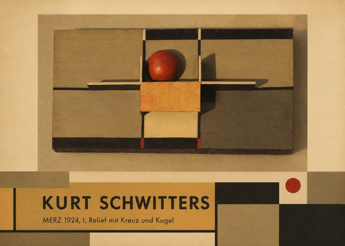Kurt Schwitters Merz 1924, I, Relief Mit Kreuz Und Kugel No3 - Juliste