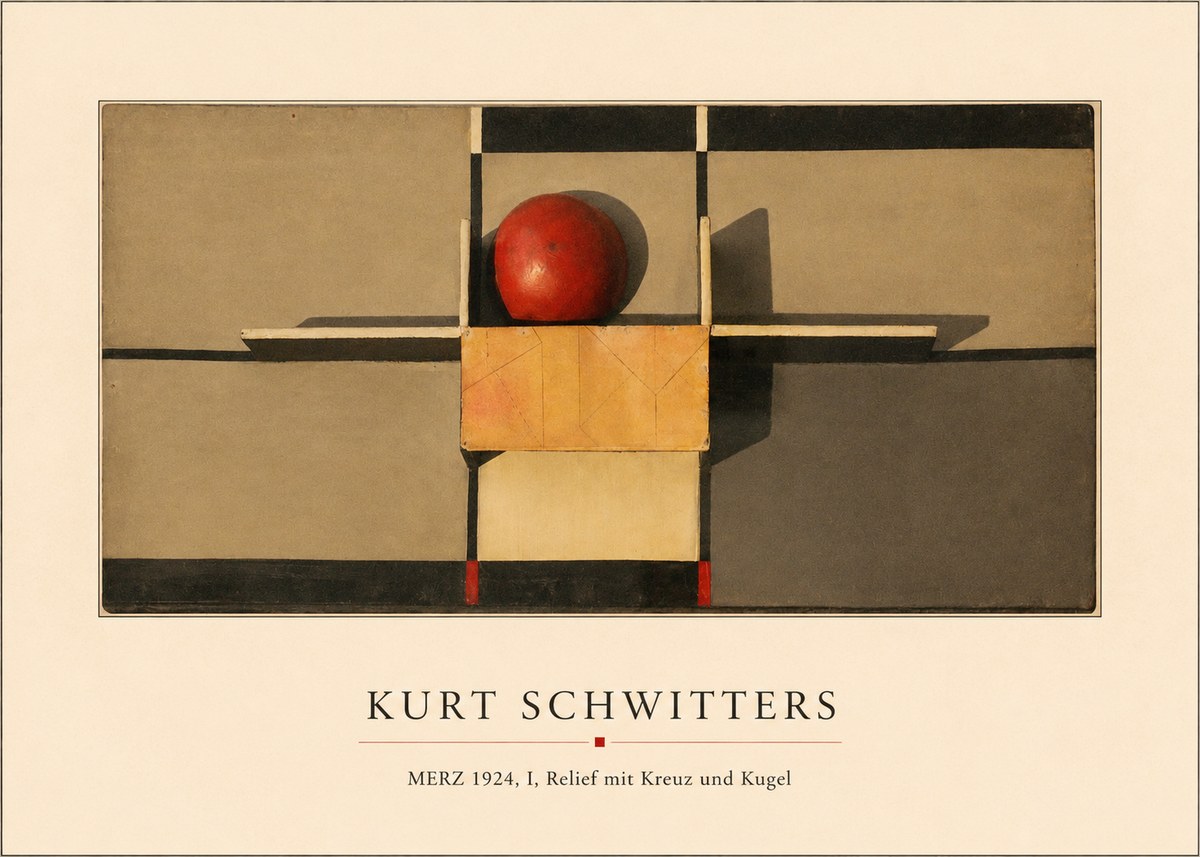 Kurt Schwitters Merz 1924, I, Relief Mit Kreuz Und Kugel No4 - Juliste