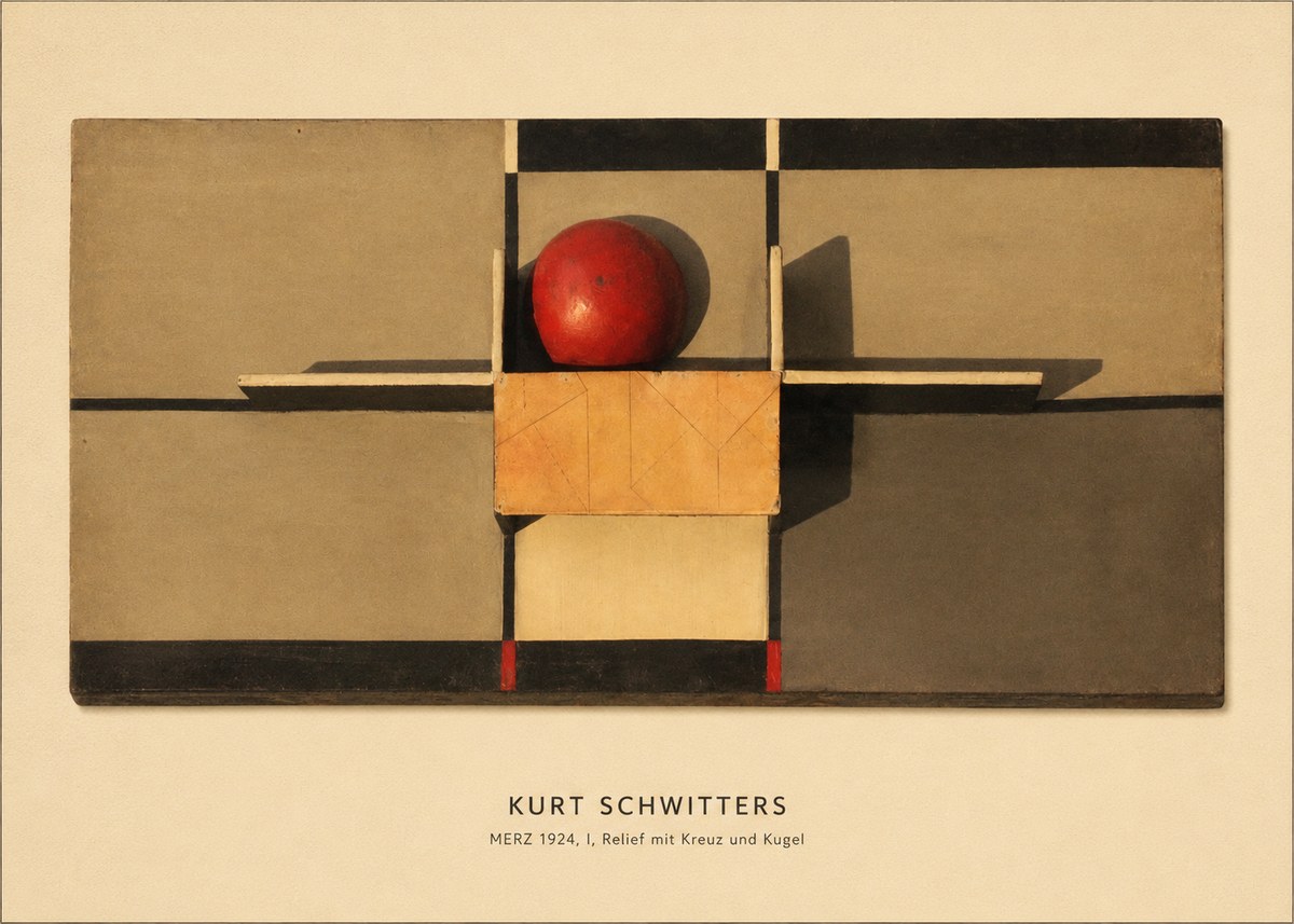 Kurt Schwitters Merz 1924, I, Relief Mit Kreuz Und Kugel No5 - Juliste