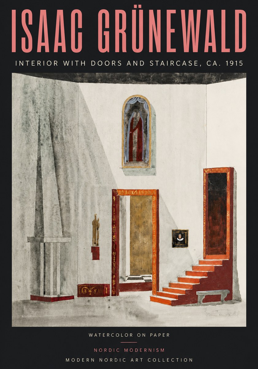Isaac Grünewald Interior with Doors and Staircase, Ca. 1915 No5 - Juliste
