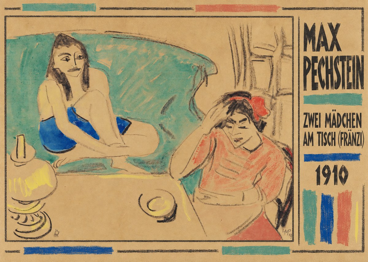 Max Pechstein Zwei Mädchen Am Tisch (Fränzi) No2 - Juliste