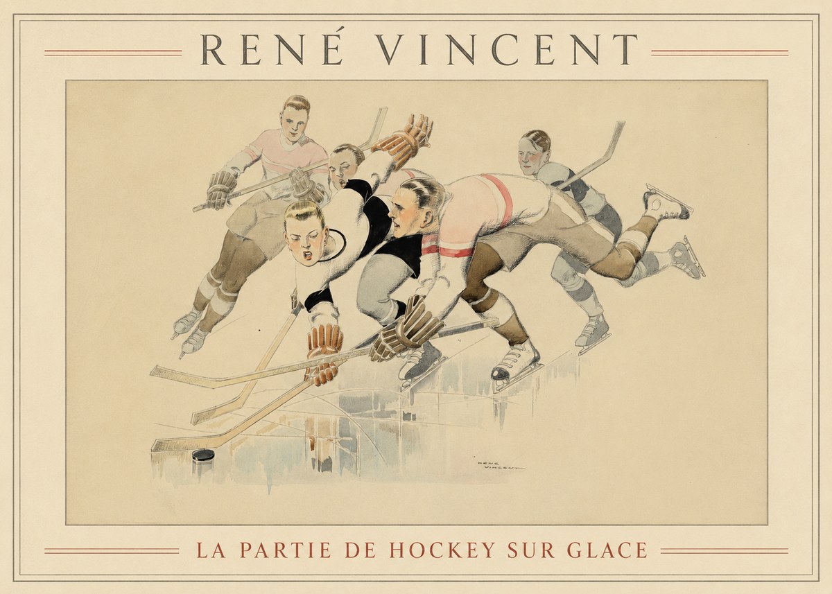René Vincent La Partie De Hockey Sur Glace No1 - Juliste