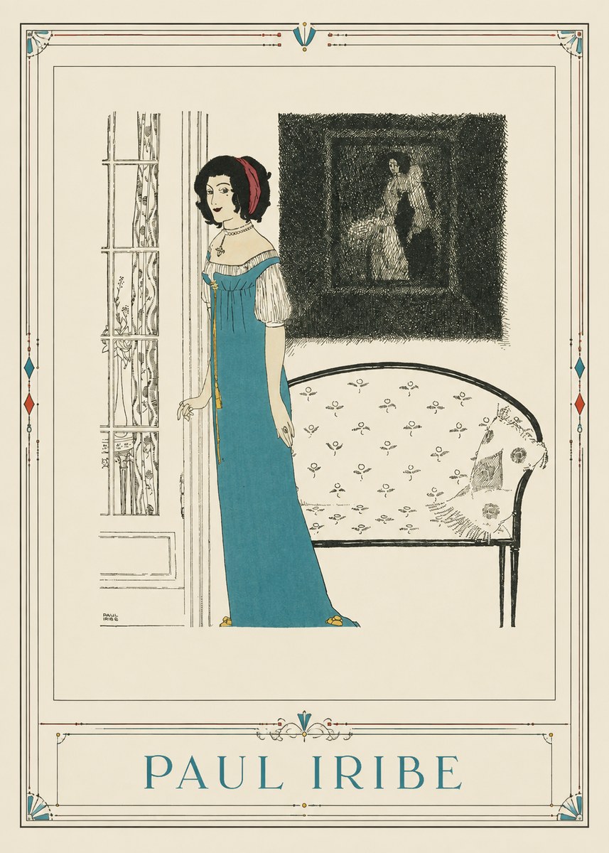 Paul Iribe Elegant Lady in Blue Dress No1 - Juliste