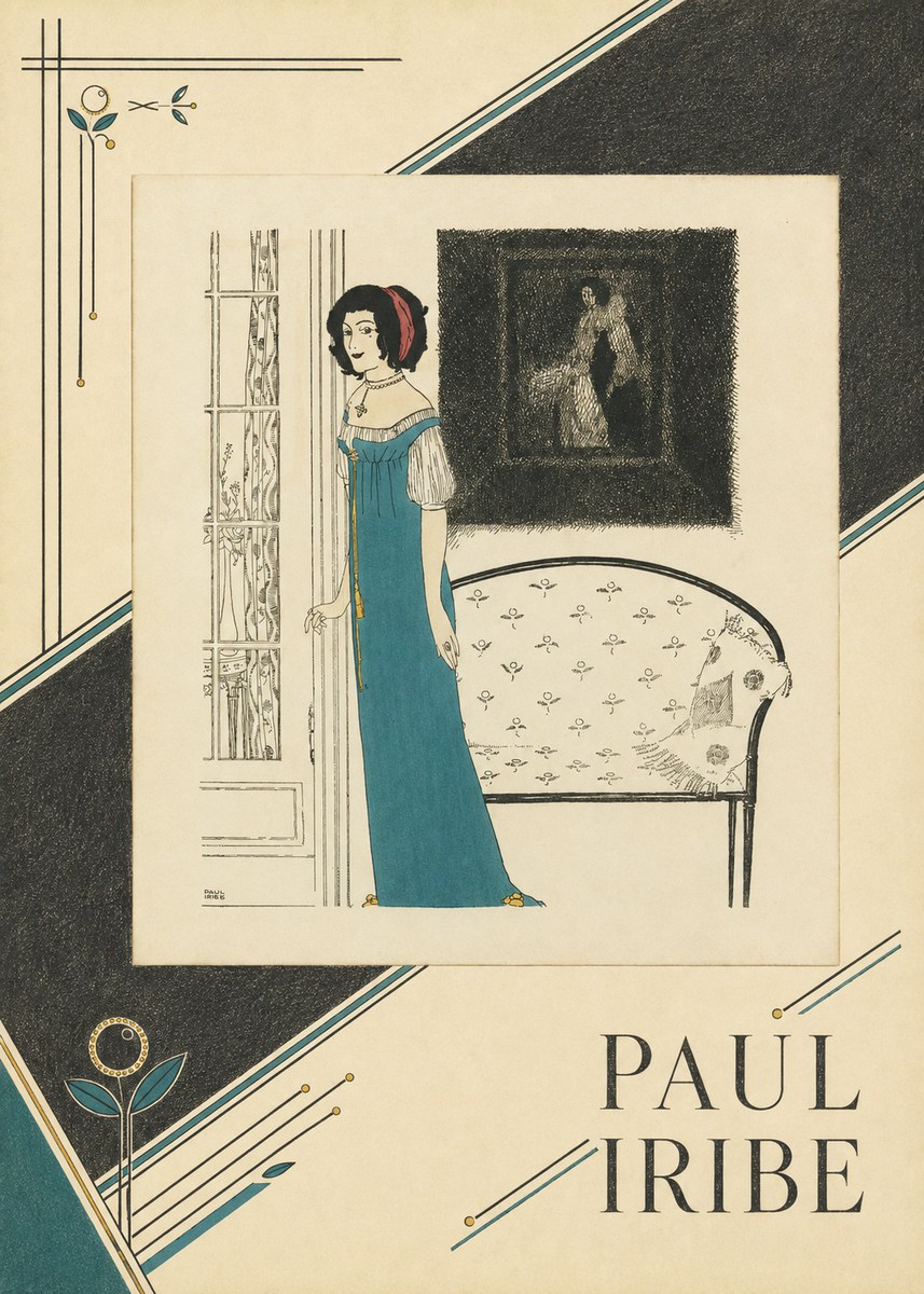 Paul Iribe Elegant Lady in Blue Dress No4 - Juliste