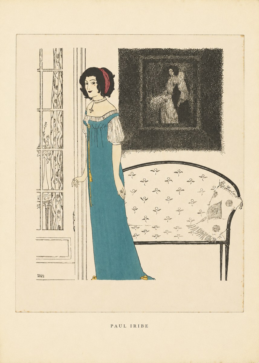 Paul Iribe Elegant Lady in Blue Dress No5 - Juliste