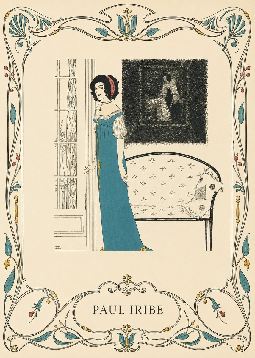 Paul Iribe Elegant Lady in Blue Dress No6 - Juliste