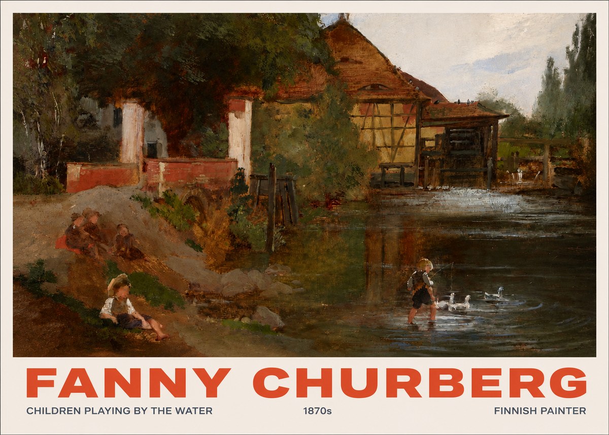 Fanny Churberg Children Playing by the Water No2 - Juliste