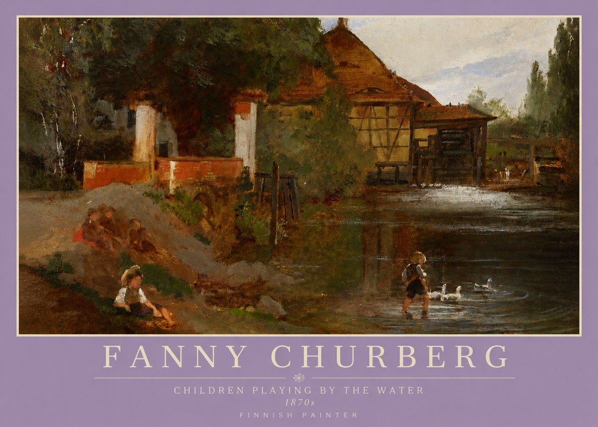 Fanny Churberg Children Playing by the Water No3 - Juliste