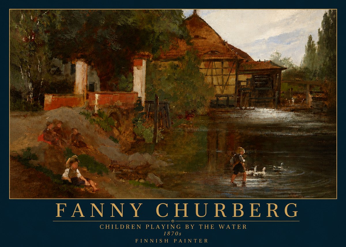 Fanny Churberg Children Playing by the Water No4 - Juliste