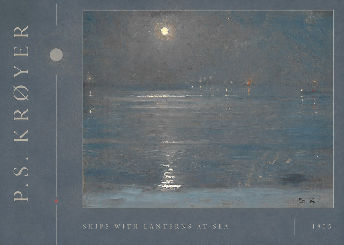 P.S. Krøyer Ships with Lanterns at Sea No2 - Juliste