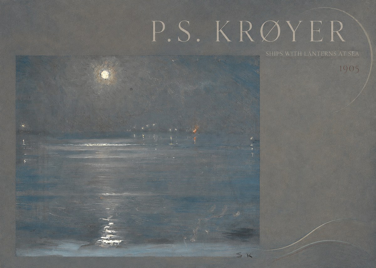 P.S. Krøyer Ships with Lanterns at Sea No4 - Juliste