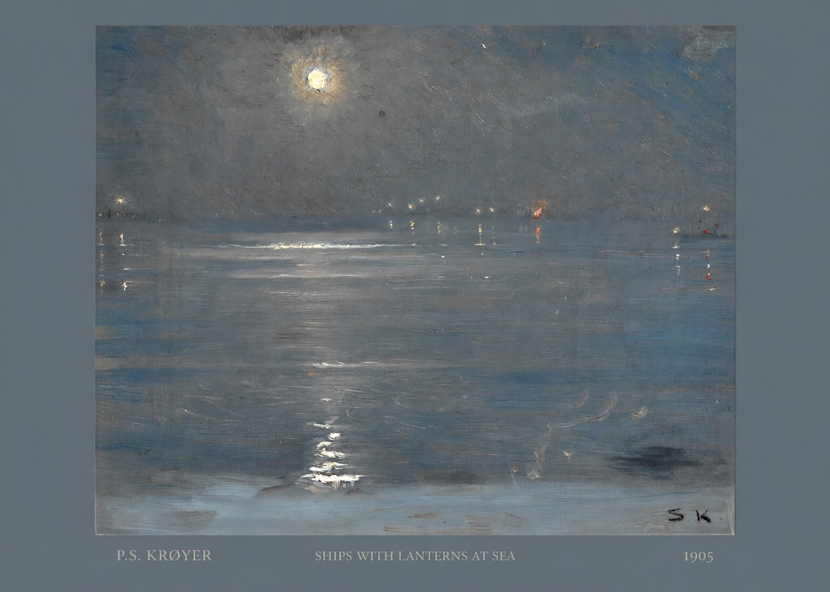 P.S. Krøyer Ships with Lanterns at Sea No6 - Juliste