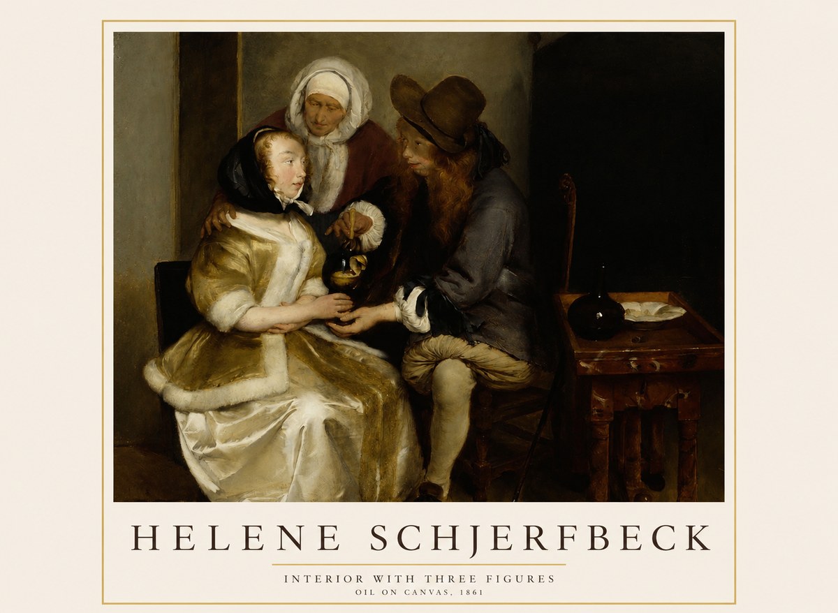 Helene Schjerfbeck Interior with Three Figures No1 - Juliste