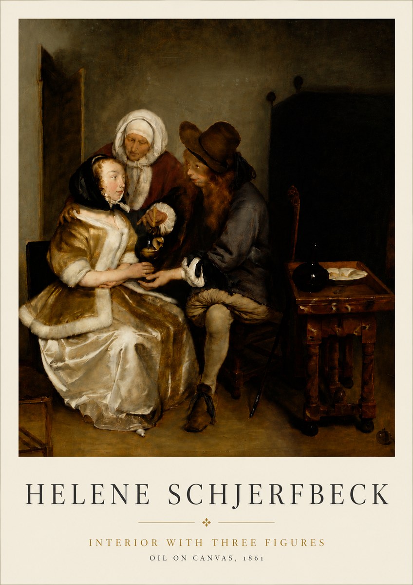 Helene Schjerfbeck Interior with Three Figures No6 - Juliste