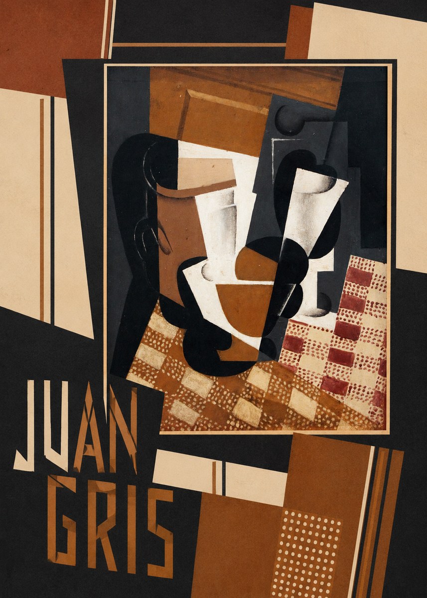 Juan Gris Cubist Still Life with Glass and Tablecloth No2 - Juliste