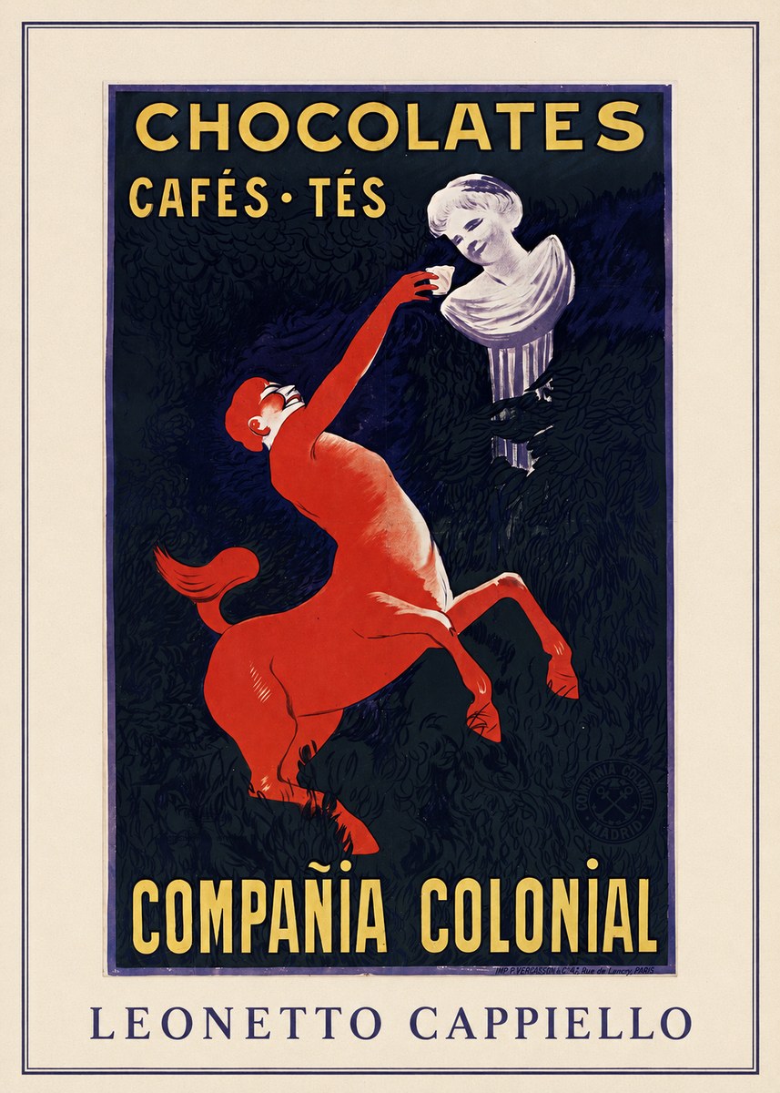 Leonetto Cappiello Chocolates, Cafés, Tés - Compañía Colonial No3 - Juliste