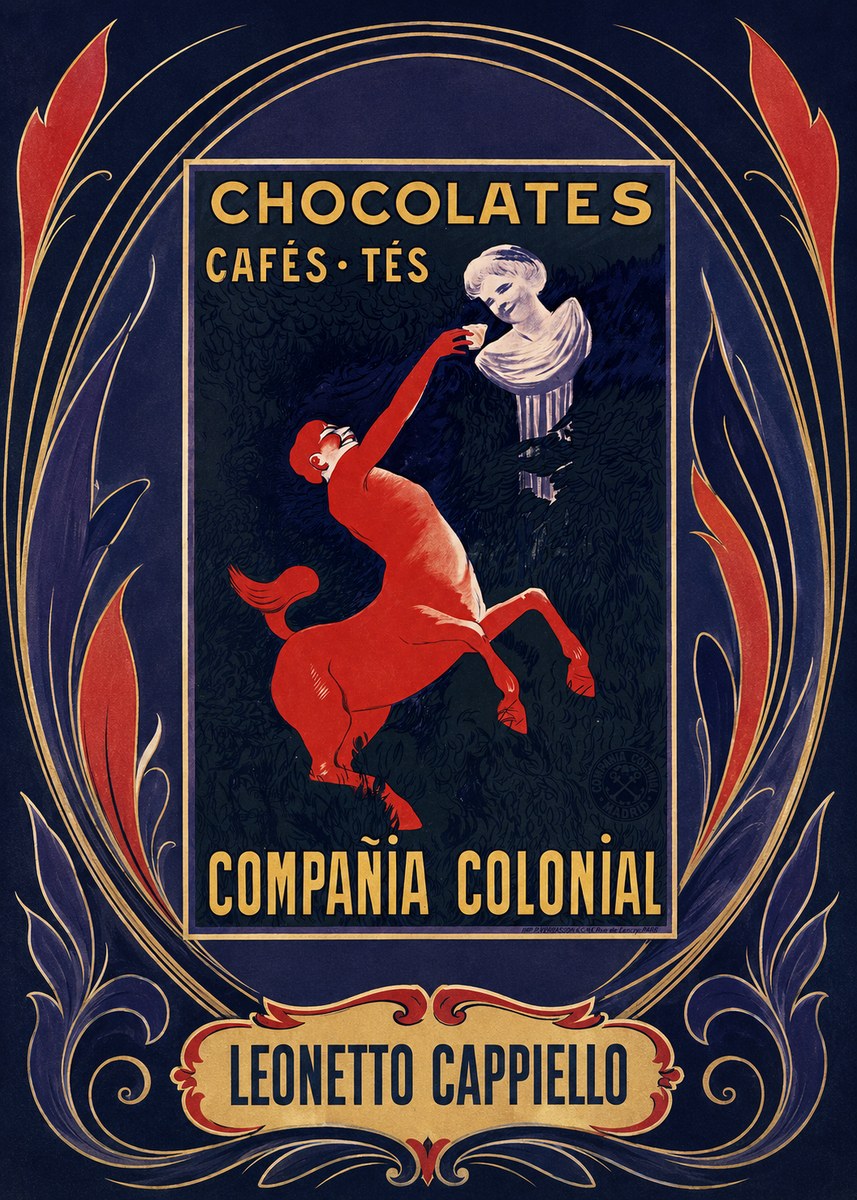 Leonetto Cappiello Chocolates, Cafés, Tés - Compañía Colonial No6 - Juliste