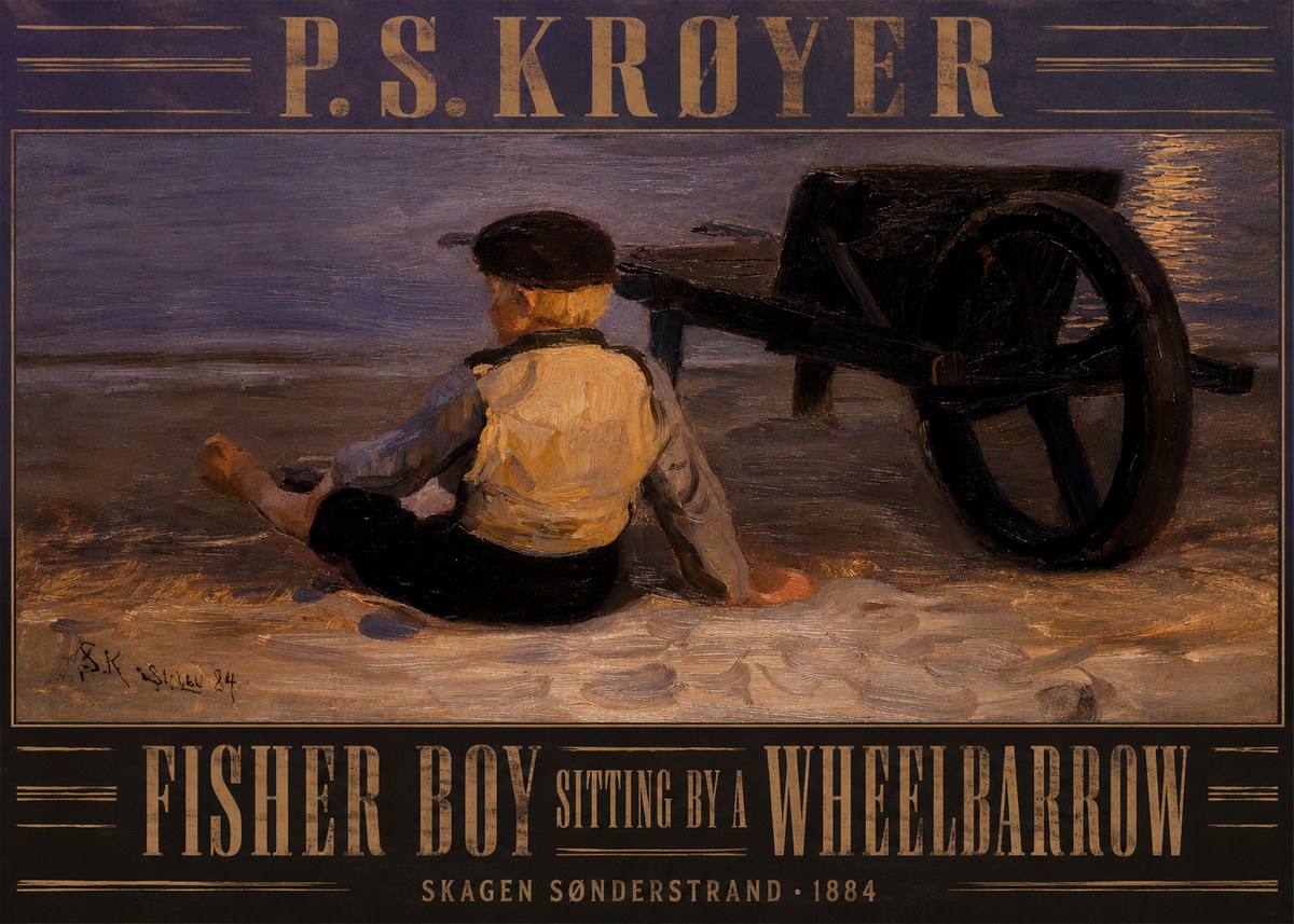 P.S. Krøyer Fisher Boy Sitting by a Wheelbarrow No3 - Juliste