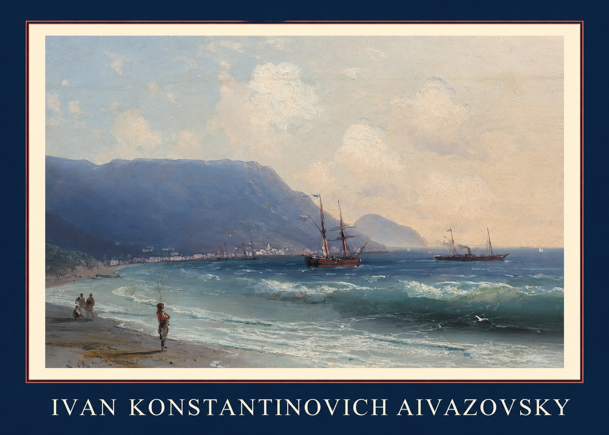 Ivan Konstantinovich Aivazovsky A Coastal View with Fishing Figures No1 - Juliste