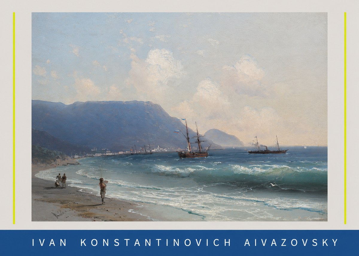 Ivan Konstantinovich Aivazovsky A Coastal View with Fishing Figures No3 - Juliste