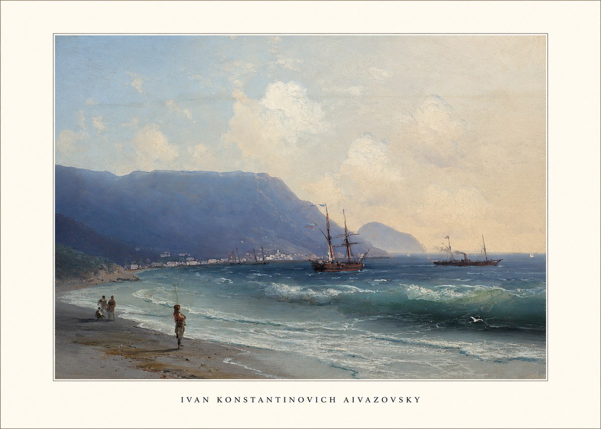 Ivan Konstantinovich Aivazovsky A Coastal View with Fishing Figures No5 - Juliste