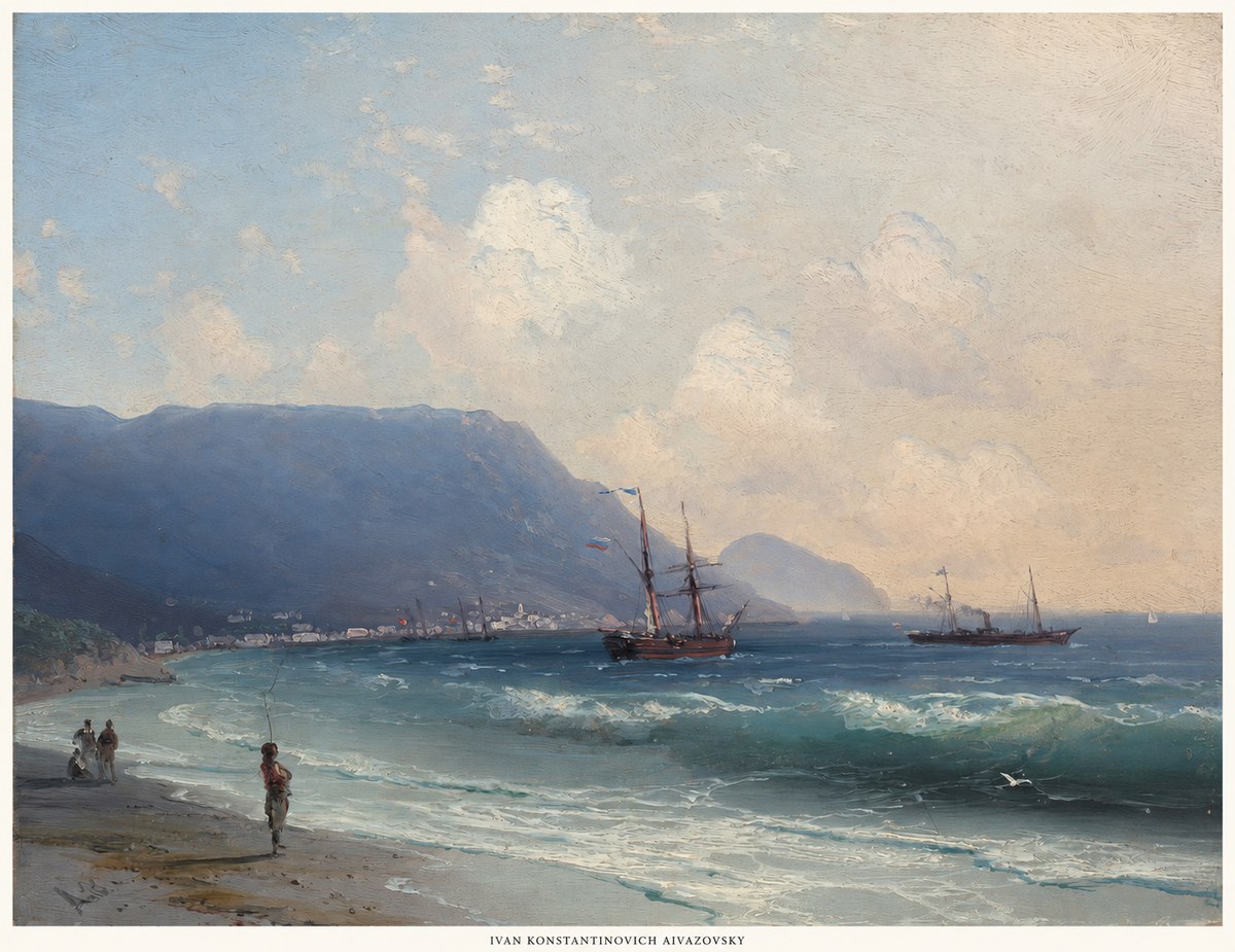 Ivan Konstantinovich Aivazovsky A Coastal View with Fishing Figures No6 - Juliste