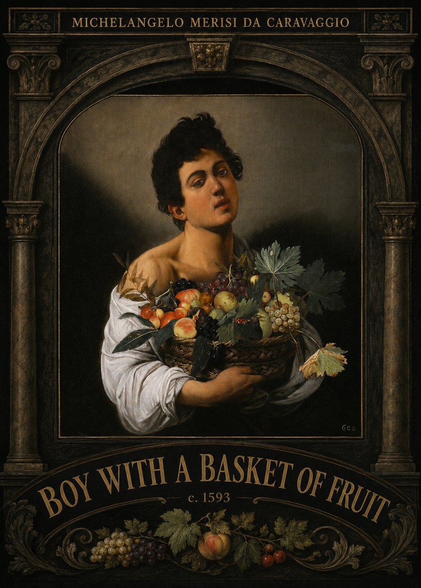 Michelangelo Merisi da Caravaggio Boy with a Basket of Fruit No3 - Juliste