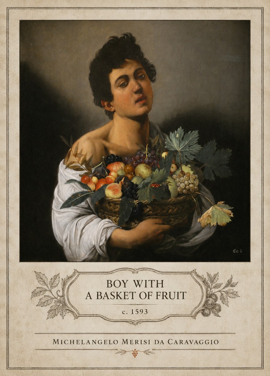 Michelangelo Merisi da Caravaggio Boy with a Basket of Fruit No4 - Juliste