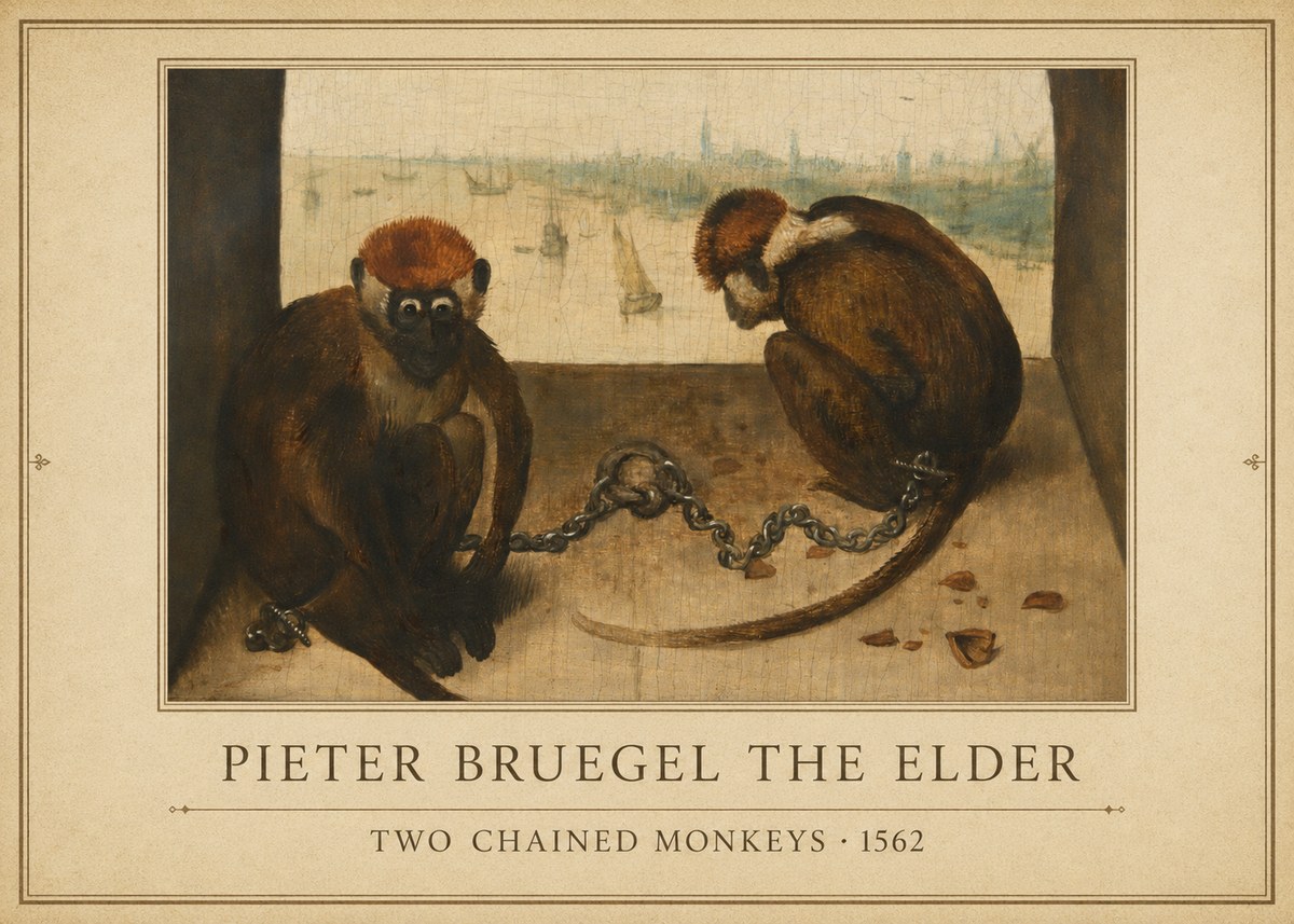 Pieter Bruegel Two Chained Monkeys II No1 - Juliste