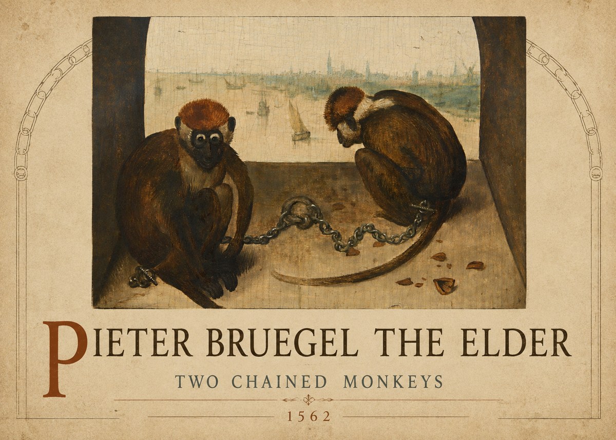 Pieter Bruegel Two Chained Monkeys II No2 - Juliste